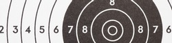 Target for shooting. Black and white banner or headline on the subject of shooting sports. Fragment of training target. Warm tones