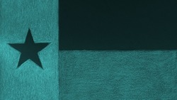 Texas state flag. Dark patriotic textured background. Turquoise tinted wallpaper or backdrop. Symbol of one of the American states. Inverted Lone Star State