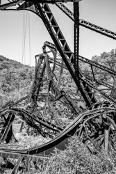 Destroyed historic Kinzua railway bridge after a Tornado went through, Pennsylvania, USA
