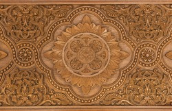 Details of a fine wood carving art. An Islamic art and craft.