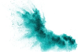 green color powder explosion cloud isolated on white background.