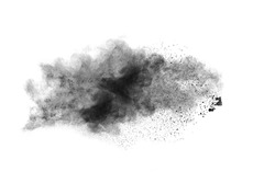 particles of charcoal on white background,abstract powder splatted on white background,Freeze motion of black powder exploding.