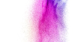 abstract pink dust explosion on  white background. abstract pink powder splattered on white  background, Freeze motion of pink powder exploding.