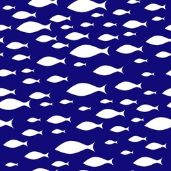 Fish flock seamless pattern. School of fish swiming in one direction. Vector illustration.