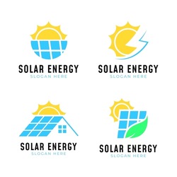 Solar energy logo collection. Panel solar with sun and house concept. Nature energy or alternative 