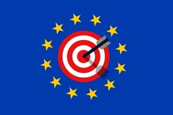 EU and European union being under attack, assault and aggressive aggression. Flag with target. Vector illustration