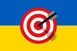 National flag and target as metaphor - Ukraine and  being under attack, assault and aggressive aggression. Flag with target. Vector illustration.