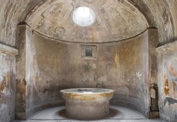 Remains of the public baths in Pompeii, the famous Roman city near Naples (Italy) that was completely destroyed by the eruption of Mount Vesuvius in 79BC
