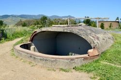 An observation bunker built during the Second World War, as part of the American coastal defense.  Muir Beach Overlook, California.