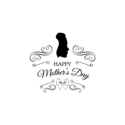 Mother s day card. Vintage frames with woman s silhouettes. Bow icon, flourish and ornate elements. Vector illustration.
