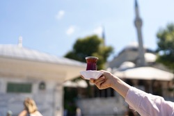 Turkish Tea in the Mihrimah Sultan Mosque, Uskudar Square Istanbul, Turkey