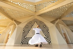 Sufi Whirling Dervish in the Marmara Theology Mosque, Altunizade Uskudar,  Istanbul Turkey