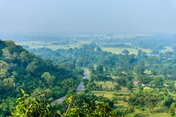 Ariel view of the road passing through the Jungle in India