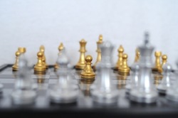 One chess pieces staying against full set of chess pieces. Strategy, Planning and Decision concept