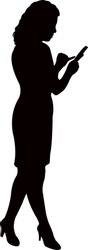 woman check your cell phone, silhouette vector