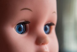 Face of the baby doll, closeup