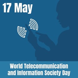 illustration vector graphic of silhouette of person holding smartphone, showing signal perfect for world telecommunication and information society day, celebrate, greeting card, etc.