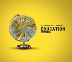 International Day of Education concept Illustration. World or earth globe isolated on book pages in round shape. 
