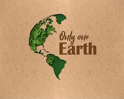 Only One Earth- World Environment day concept. Happy Environment day, 05 June. World map with Environment day text 3d background illustration. 