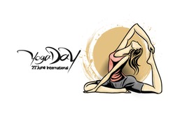 Woman practicing yoga pose, 21st june international yoga day, vector illustration.