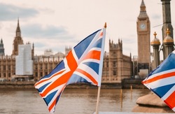 National flag of United Kingdom of Great Britain in London . High quality photo