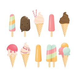 ice cream cone and bar. pastel and colorful icecream isolate on pink. vector illustration