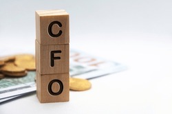 CFO text representing Chief Financial Officer engraved on wooden blocks with customizable space for text. Copy space and Senior Management concept.