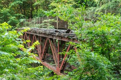 Kiso Forest Railways bridge ruins over Atera river in Nagano, Japan.