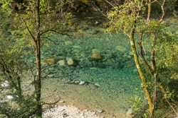 Sapphire green water river, Atera Valley, Nagano.