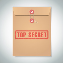 Stamp top secret with red text over brown document file