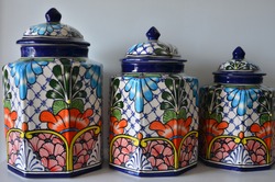 Mexican artisan vases with floral motifs