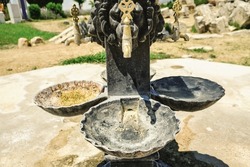 dry water fountain, antique drinking fountain without water