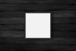 blank frame on black wood wall mock up, black poster frame on wall, mock up for picture photo frame For aesthetic creative design