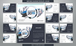 Desk Calendar 2019 template - 12 months included - A5 Size 