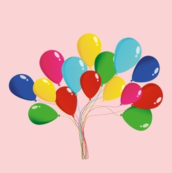 Balloons for the holiday and birthday and party. Multicolored inflatable balls. Invitation and holiday card. Free space for text or text. Vector