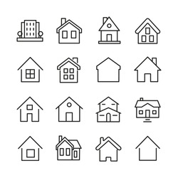 Set of outline home line icons isolated on a white background. House icons sign 