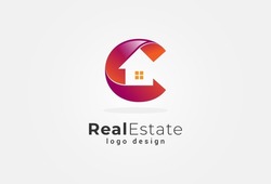 Initial C House Logo, letter C with house icon combination, usable for real estate and business logos, Flat Vector Logo Design Template, vector illustration