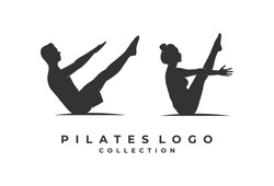 Logo for pilates with the two person element. Gymnastics or fitness design template. Vector illustration