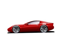 red sportscar on white background, vector illustration, original design