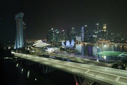 Singapore - October 30, 2019:  Singapore city skyline and Marina Bay Sands hotel, Singapore.