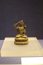 Chinese Ming gilt bronze seated statue of Manjushri