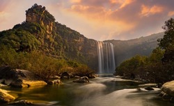 Waterfalls of Madhya Pradesh, India: Classic Long Exposure Evening view of Famous and Majestic Keoti or Kyoti Waterfall on Mahana river in the Rewa district. A beautiful landscape in the evening.