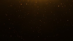 gold particles abstract background with shining golden Floating Dust Particles Flare Bokeh star on Black Background. Futuristic glittering in space.