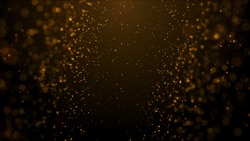 gold particles abstract background with shining golden floor particle stars dust.Beautiful futuristic glittering in space on black background.