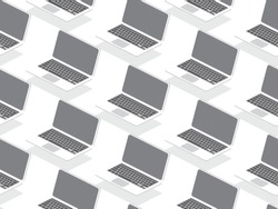 Laptop seamless flat isometric pattern for background. Modern vector 3D illustration. Technology and social media concept for web and banner design. Analysis data and Investment. Business success.