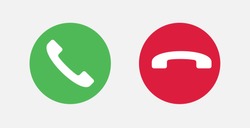 Answer and decline phone call buttons. Vector illustration icon.  Phone call. Telephone sign. Accept call and decline phone icons.