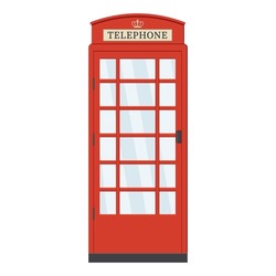 Red telephone booth, color vector isolated cartoon-style illustration