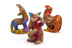 Mexican Alebrije, a colorful and beautiful craft handmade. Animal wood sculpture and painted by hand with georgeos figures and patterns. 