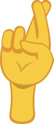 Vector emoticon illustration of a yellow hand crossing fingers