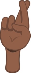 Vector illustration of a brown hand crossing fingers